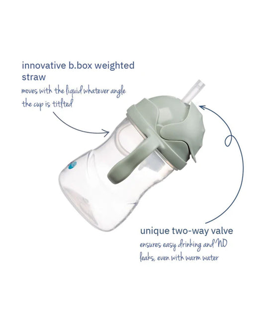 b.box Straw Sippy Cup-With Weighted Straw & Easy Grip Handles-Flip Top Lid-Sage Green-240 ml