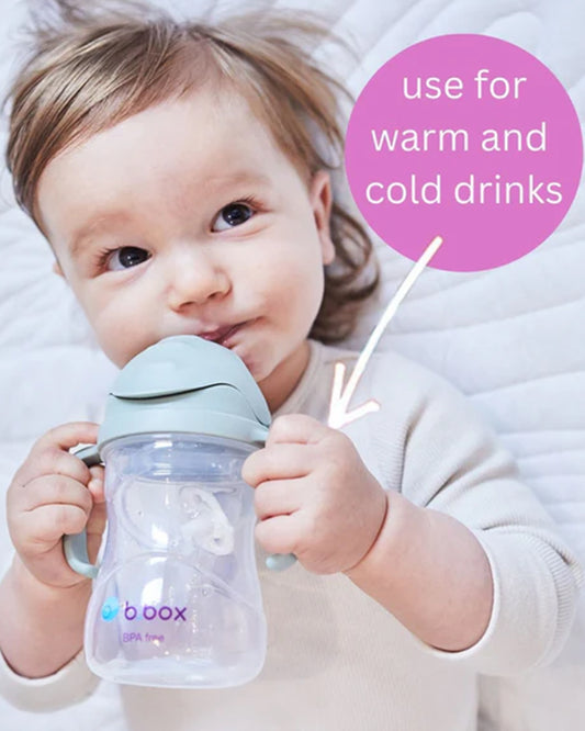 b.box Straw Sippy Cup-With Weighted Straw & Easy Grip Handles-Flip Top Lid-Sage Green-240 ml