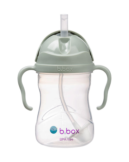 b.box Straw Sippy Cup-With Weighted Straw & Easy Grip Handles-Flip Top Lid-Sage Green-240 ml