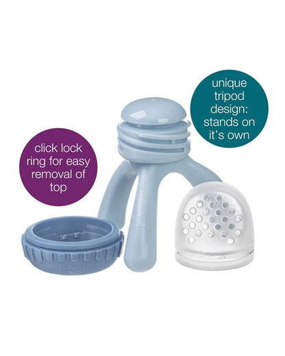 b.box Silicone Fresh Food Feeder-With Unique Easy Grip Tripod Design & Click Lock Ring-Lullaby Blue-For Infants