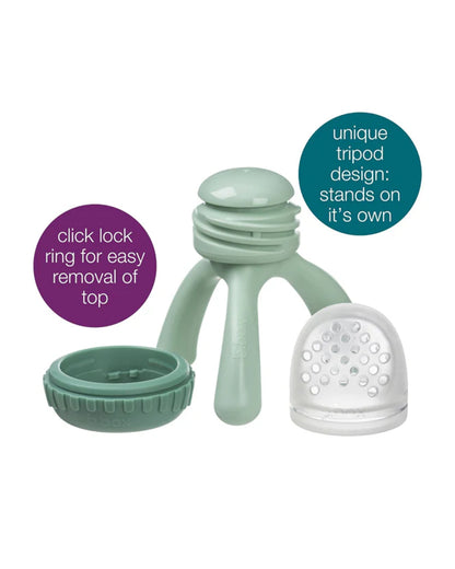 b.box Silicone Fresh Food Feeder-With Unique Easy Grip Tripod Design & Click Lock Ring-Sage Green-For Infants