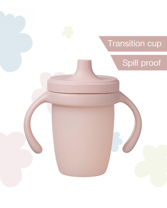 b.box Silicone Spout Cup-With Removable Easy Grip Handles & Leakproof Lid-Translucent Water Level Monitor-Blush Pink-240 ml