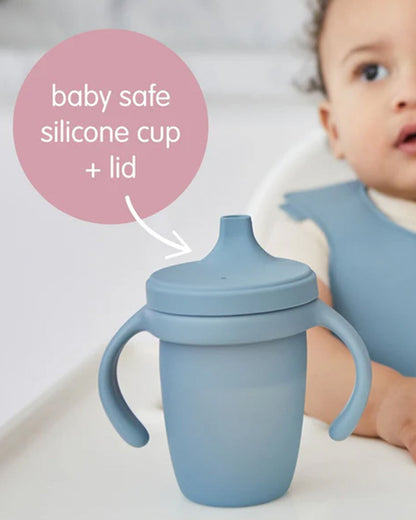 b.box Baby Birthday Feeding Set-Pack of 2-Bowl with Lid & Spout Cup-Light Blue