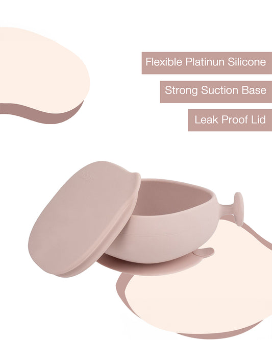 b.box Silicone Bowl with Lid-Non Slip Suction Base-Unique Handle Design-Blush Pink-For Feeding Infants