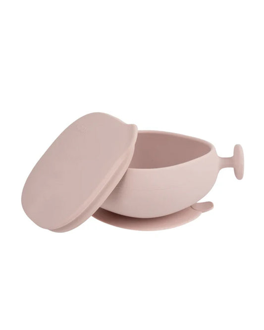 b.box Silicone Bowl with Lid-Non Slip Suction Base-Unique Handle Design-Blush Pink-For Feeding Infants