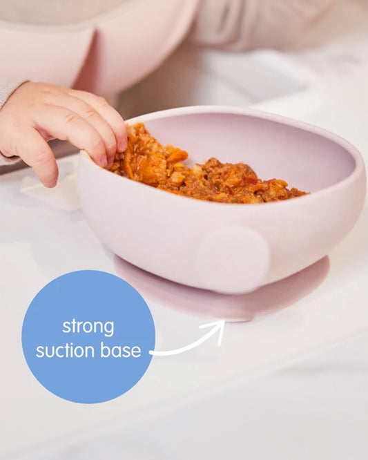 b.box Silicone Bowl with Lid-Non Slip Suction Base-Unique Handle Design-Blush Pink-For Feeding Infants