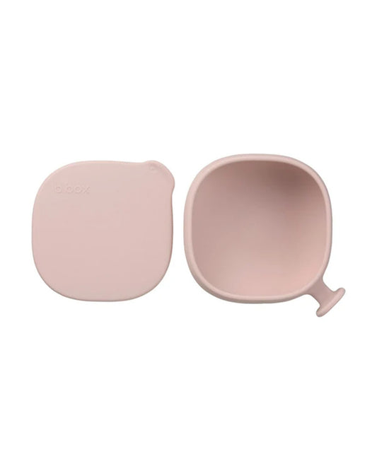 b.box Silicone Bowl with Lid-Non Slip Suction Base-Unique Handle Design-Blush Pink-For Feeding Infants