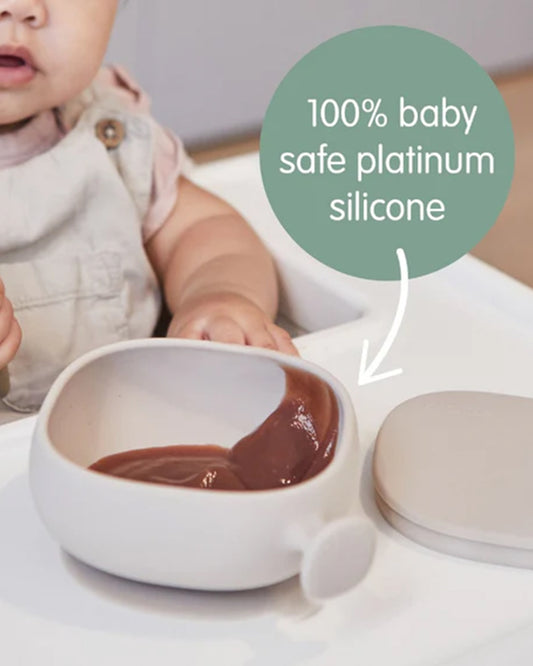 b.box Silicone Bowl with Lid-Non Slip Suction Base-Unique Handle Design-Ocean Blue-For Feeding Infants