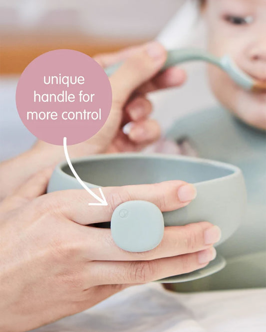 b.box Silicone Bowl with Lid-Non Slip Suction Base-Unique Handle Design-Ocean Blue-For Feeding Infants