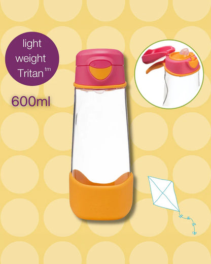 b.box Tritan Sport Spout Bottle-With Easy to Hold Handle-Push Button Lid & Ergonomic Triangular Shape-Strawberry Shake-600 ml