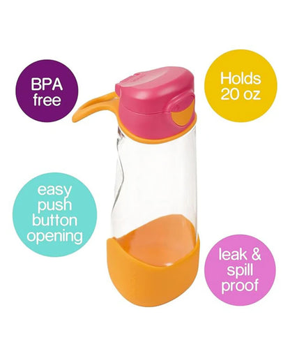 b.box Tritan Sport Spout Bottle-With Easy to Hold Handle-Push Button Lid & Ergonomic Triangular Shape-Strawberry Shake-600 ml