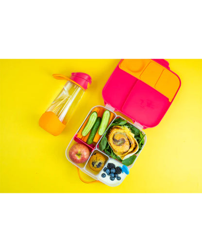 b.box Tritan Sport Spout Bottle-With Easy to Hold Handle-Push Button Lid & Ergonomic Triangular Shape-Strawberry Shake-600 ml