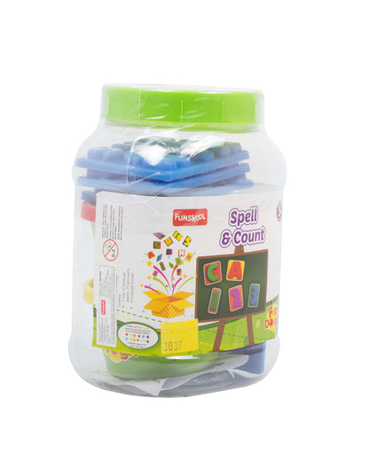 Funskool Fundough Jars Spell & Count-With Alphabet & Number Moulds & 2 Clay Tubs-Art & Craft Kit-18M+