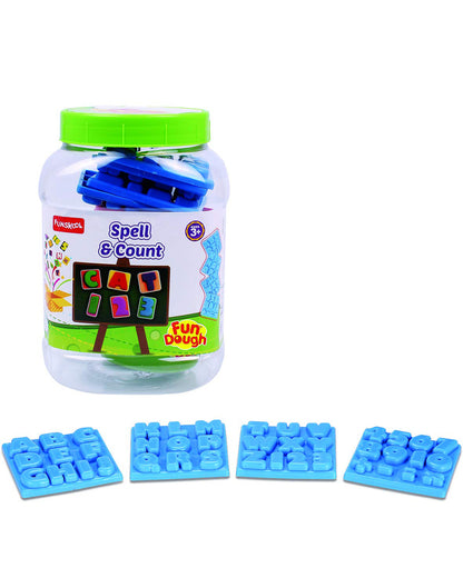 Funskool Fundough Jars Spell & Count-With Alphabet & Number Moulds & 2 Clay Tubs-Art & Craft Kit-18M+