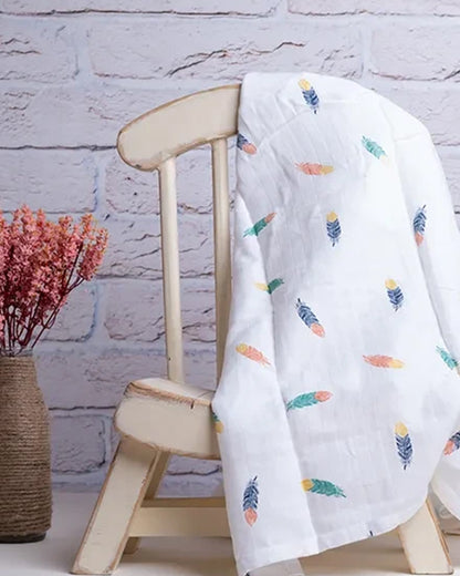BeeLittle Fancy Feathers & Teal Green-Organic Muslin Swaddle-Pack of 2-Infant Wraps