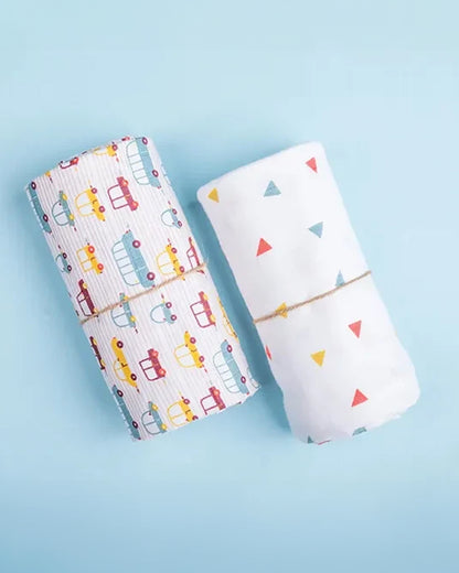 BeeLittle Cars 2.0 Organic Muslin Swaddle-Infant Wraps- Pack of 2