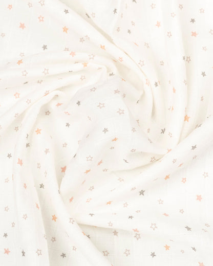 BeeLittle Baby Bath Towel-100% Organic Muslin Cotton-Peach Stars