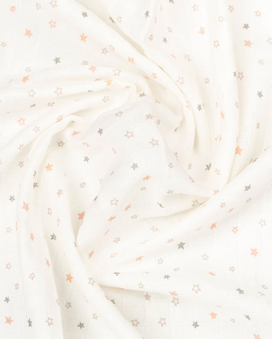 BeeLittle Baby Bath Towel-100% Organic Muslin Cotton-Peach Stars