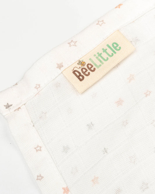 BeeLittle Baby Bath Towel-100% Organic Muslin Cotton-Peach Stars