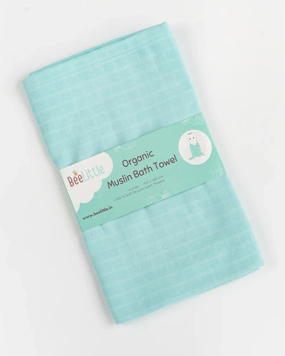 BeeLittle Baby Bath Towel-100% Organic Muslin Cotton-Teal Green