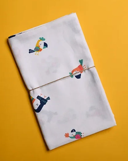 BeeLittle Baby Bath Towel-100% Organic Muslin Cotton-Bird Box