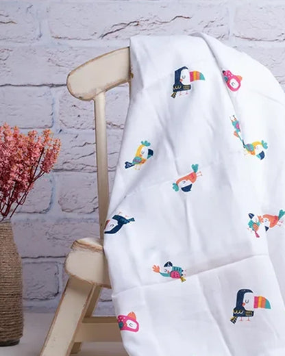 BeeLittle Baby Bath Towel-100% Organic Muslin Cotton-Bird Box