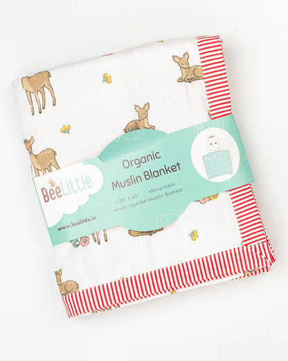 BeeLittle Bambi Love Reversible Muslin Baby Blanket-For Infants