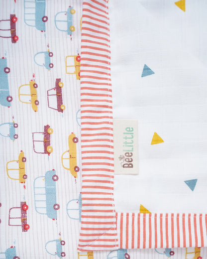 BeeLittle Cars 2.0 Reversible Muslin Baby Blanket-For Infants