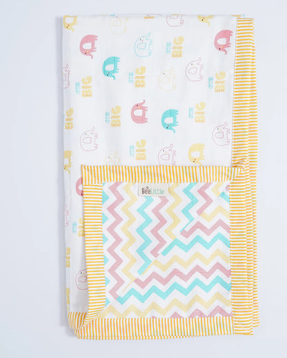 BeeLittle Ira the Elephant Reversible Muslin Baby Blanket-For Infants