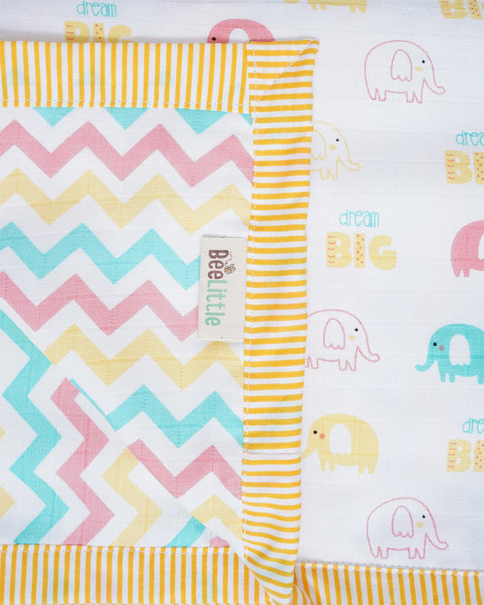 BeeLittle Ira the Elephant Reversible Muslin Baby Blanket-For Infants