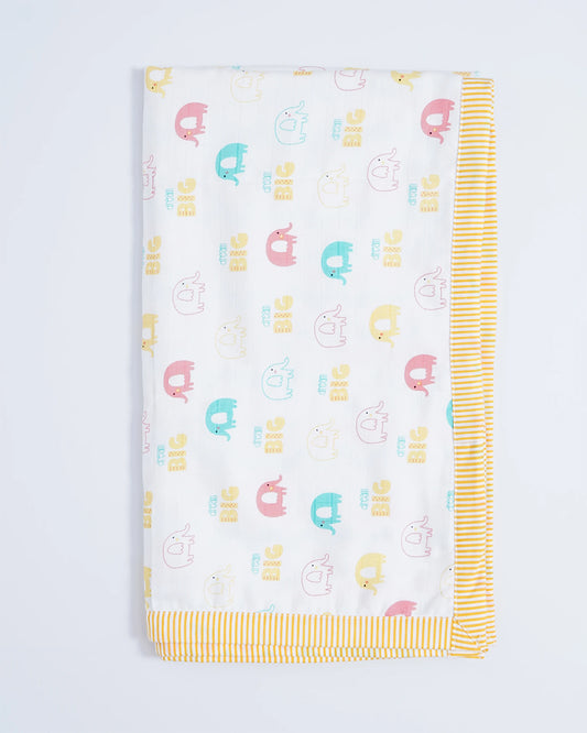 BeeLittle Ira the Elephant Reversible Muslin Baby Blanket-For Infants