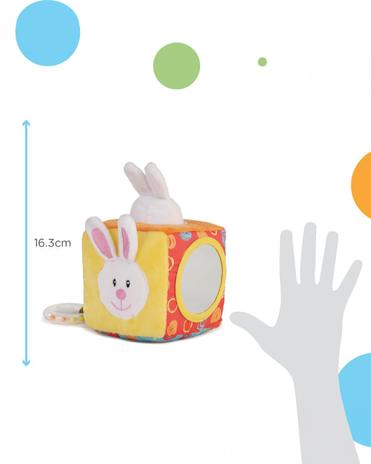 nuluv Bunny Cube Soft Toy-Crinkle Ear Sound, Mirror & Rattle-Sensory Activity Cube-Plush Cuddly Toy For Newborn