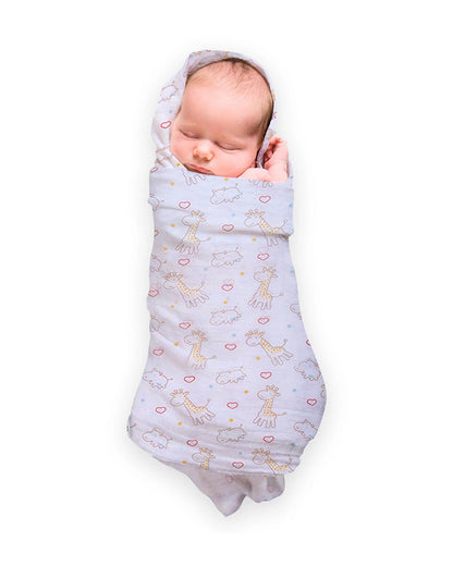 nuluv Blue Giraffe Swaddle-Bamboo Cotton Wrap-Multicolor-Infant Wraps-Pack of 2