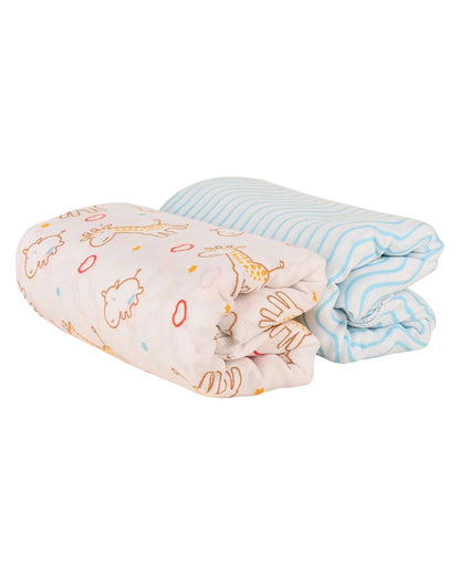 nuluv Blue Giraffe Swaddle-Bamboo Cotton Wrap-Multicolor-Infant Wraps-Pack of 2