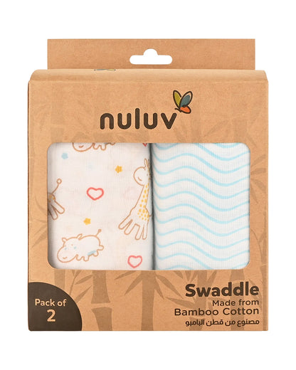 nuluv Blue Giraffe Swaddle-Bamboo Cotton Wrap-Multicolor-Infant Wraps-Pack of 2