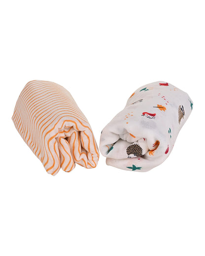 nuluv Yellow Squirrel Swaddle-Bamboo Cotton Wrap-Multicolor-Infant Wraps-Pack of 2