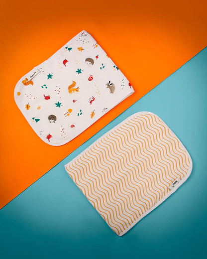nuluv Bamboo Cotton Burp Cloths & Wash Cloths Combo Set-Comfortable & Breathable-Yellow Squirrel-For Infants