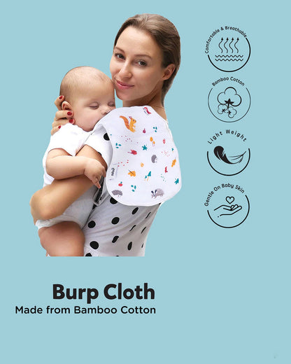nuluv Bamboo Cotton Burp Cloths & Wash Cloths Combo Set-Comfortable & Breathable-Yellow Squirrel-For Infants