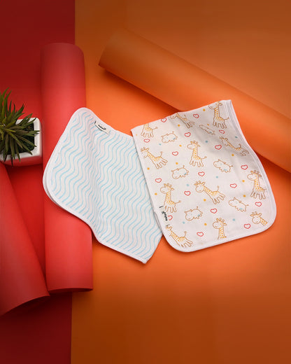 nuluv Bamboo Cotton Burp Cloths-Comfortable & Breathable-Gentle on Baby Skin-Blue Giraffe-Pack of 2-For Infants