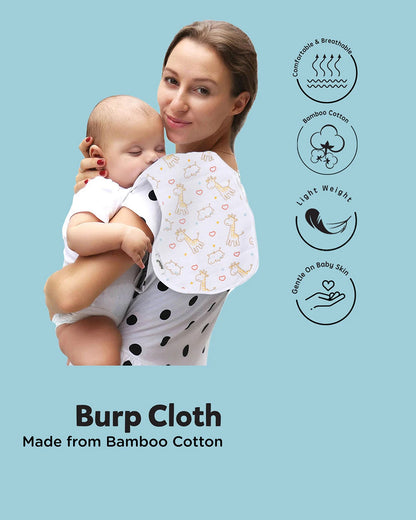nuluv Bamboo Cotton Burp Cloths-Comfortable & Breathable-Gentle on Baby Skin-Blue Giraffe-Pack of 2-For Infants