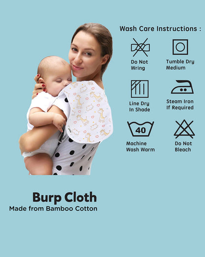 nuluv Bamboo Cotton Burp Cloths-Comfortable & Breathable-Gentle on Baby Skin-Blue Giraffe-Pack of 2-For Infants