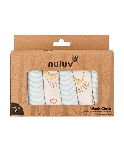 nuluv Bamboo Cotton Wash Cloths-Comfortable & Breathable-Gentle on Baby Skin-Blue Giraffe-Pack of 6-For Infants