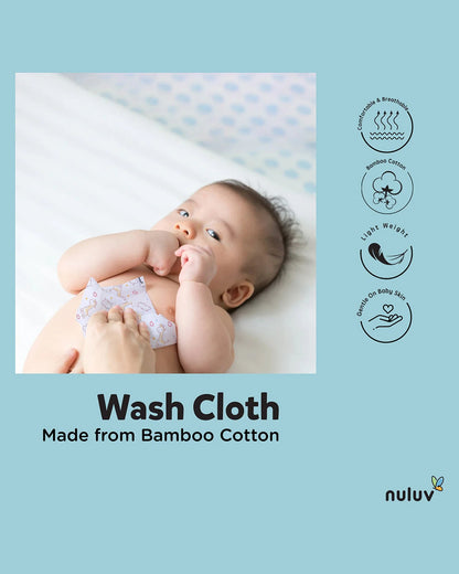 nuluv Bamboo Cotton Wash Cloths-Comfortable & Breathable-Gentle on Baby Skin-Blue Giraffe-Pack of 6-For Infants