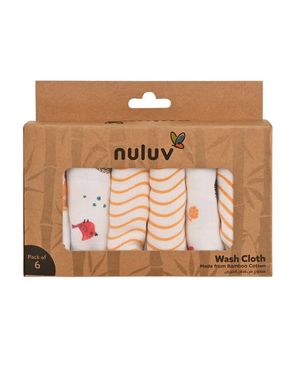 nuluv Bamboo Cotton Wash Cloths-Comfortable & Breathable-Gentle on Baby Skin-Yellow Squirrel-Pack of 6-For Infants