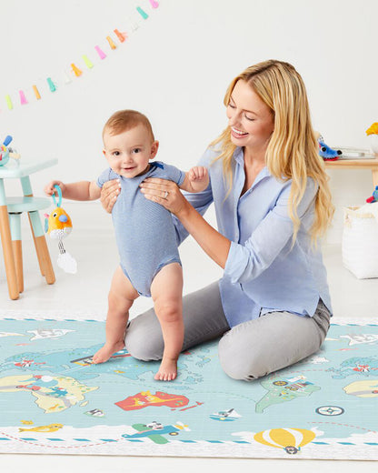 Skip Hop Doubleplay Reversible Playmat-Little Travelers-Baby Tummy Time Adventure, Crawling & Play-Stylish, Safe & Easy to Clean-Indoor Baby Mat-0M+