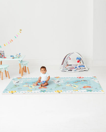 Skip Hop Doubleplay Reversible Playmat-Little Travelers-Baby Tummy Time Adventure, Crawling & Play-Stylish, Safe & Easy to Clean-Indoor Baby Mat-0M+