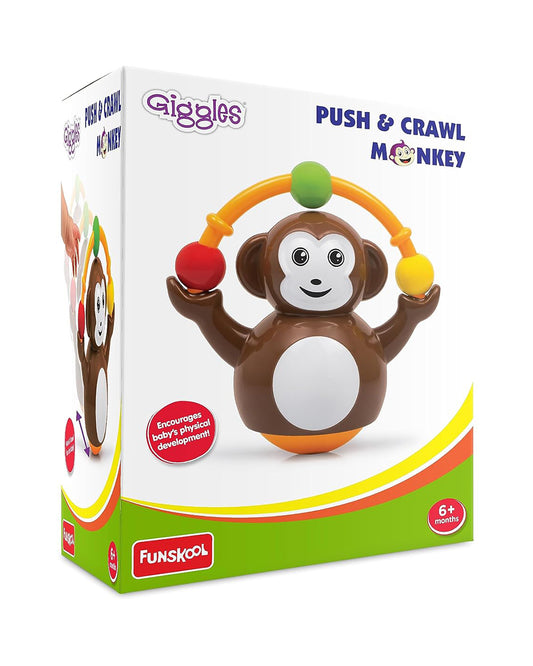 Funskool Giggles Push N Crawl Monkey Vehicle Toy-Brown-9M+