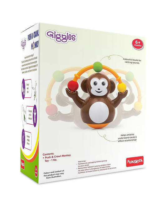 Funskool Giggles Push N Crawl Monkey Vehicle Toy-Brown-9M+