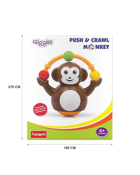 Funskool Giggles Push N Crawl Monkey Vehicle Toy-Brown-9M+