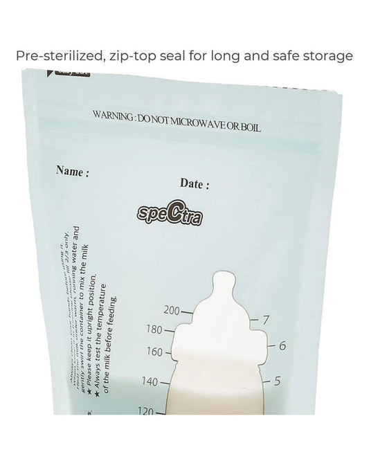 Spectra Breast Milk Storage Bags-With Temperature Indicator & Mearusing Scale-Pre Sterilized-Double Lined-Zip Top Seal-200 ml-Pack of 30